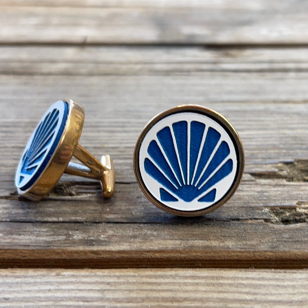 Scallop shell bronze blue cufflinks