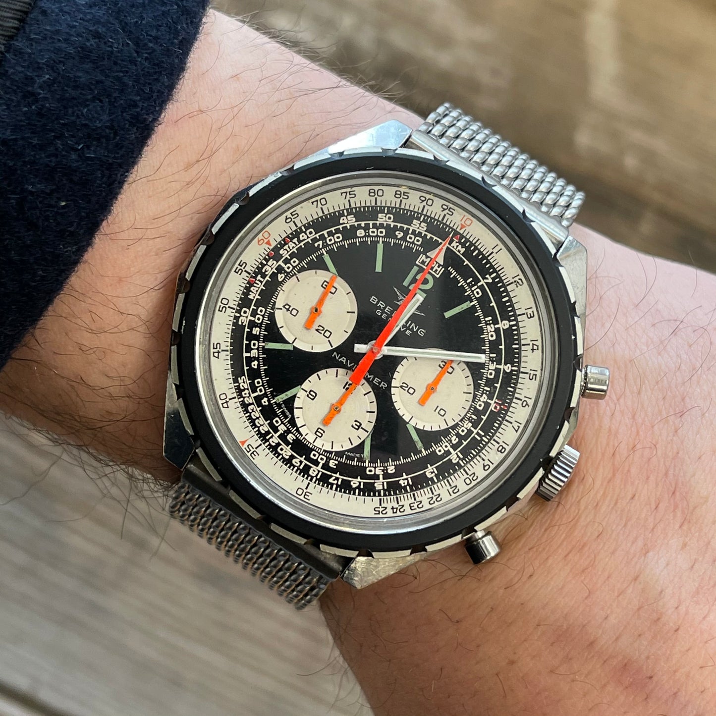 Breitling Navitimer manual wind chronograph on mesh bracelet