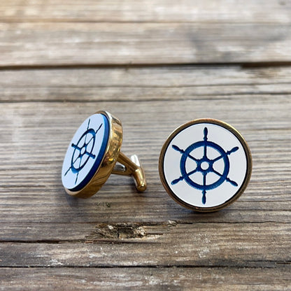 Ships wheel bronze cufflinks