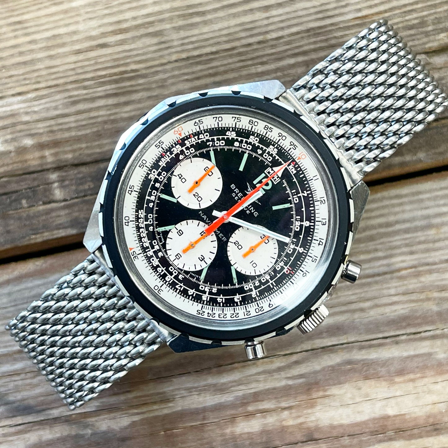 Breitling Navitimer manual wind chronograph on mesh bracelet