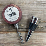 Scrimshaw wine stoppers and corkscrew