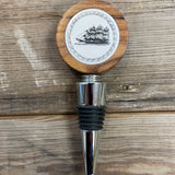 Scrimshaw wine stopper/corkscrew square rig ship